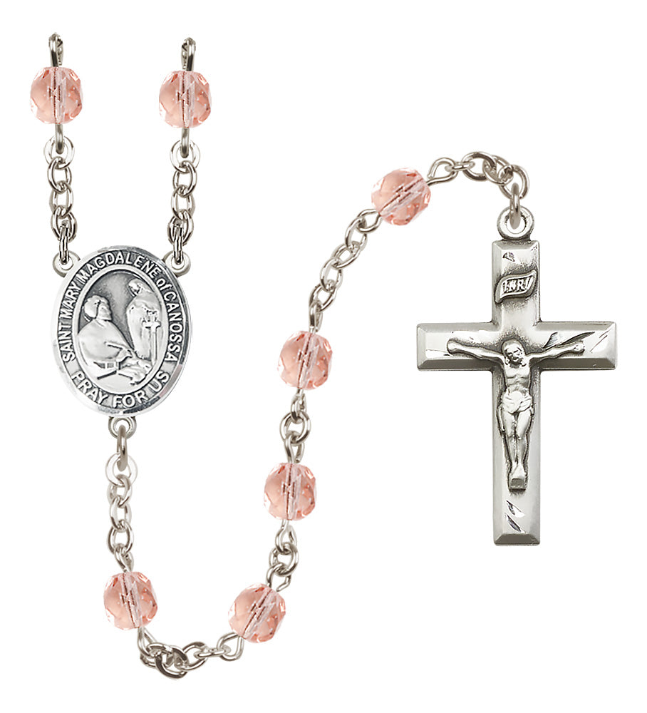St. Mary Magdalene of Canossa Rosary - 6mm Pink Fire Polished beads - 8429