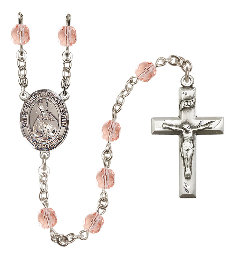 St. Edmund of East Anglia Rosary - 6mm Pink Fire Polished beads - 8445