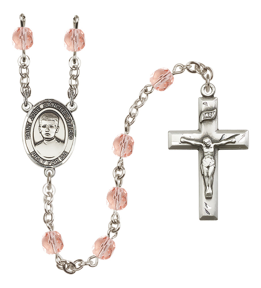 Blessed Jose Canchez del Rio Rosary - 6mm Pink Fire Polished beads - 8446