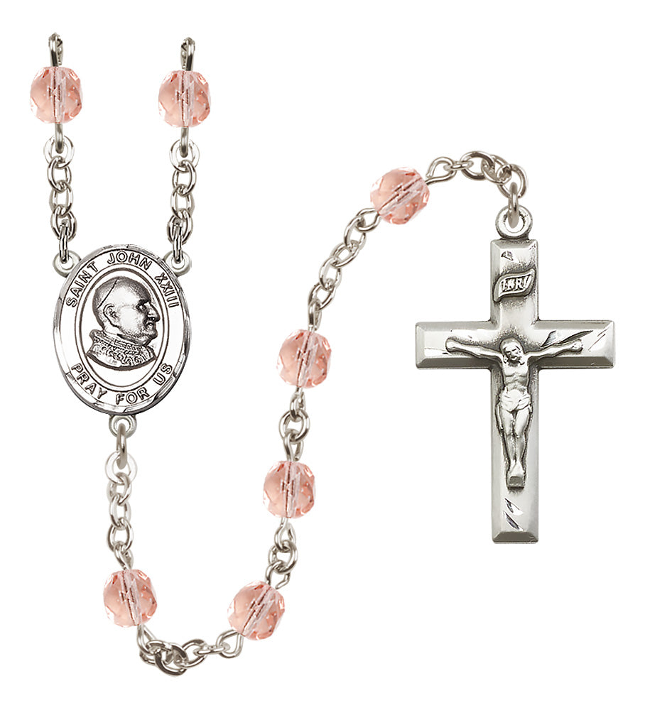 St. John XXIII Rosary - 6mm Pink Fire Polished beads - 8455