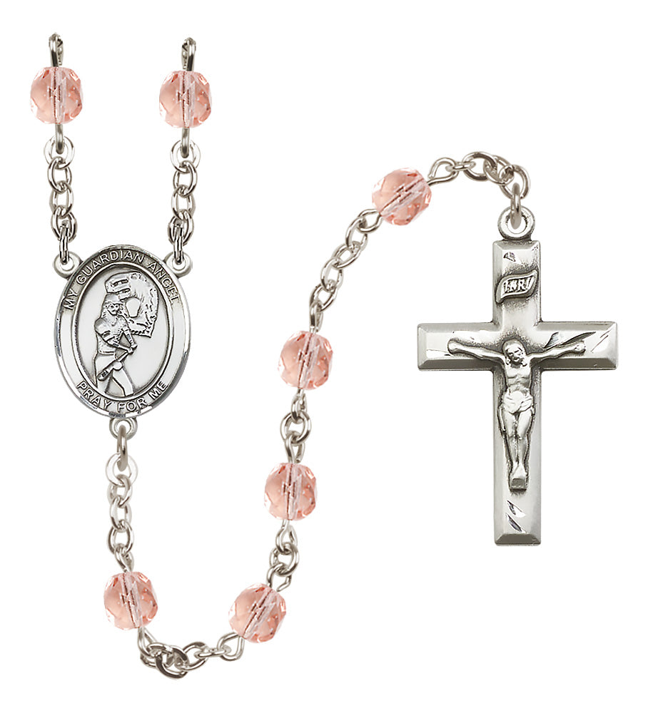 Softball Rosary - 6mm Pink Fire Polished beads - 8707