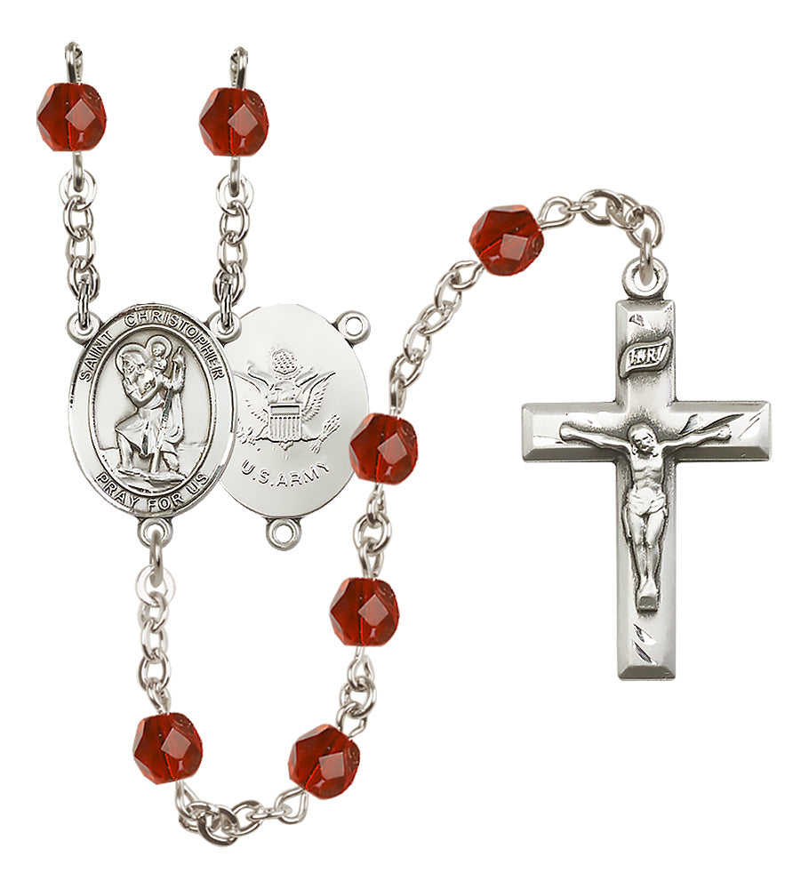 Army Rosary - 6mm Ruby Fire Polished beads - 8022S2