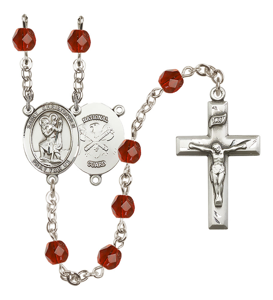 National Guard Rosary - 6mm Ruby Fire Polished beads - 8022S5