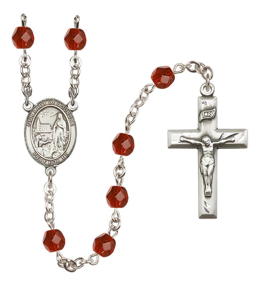 O/L of Lourdes Rosary - 6mm Ruby Fire Polished beads - 8288