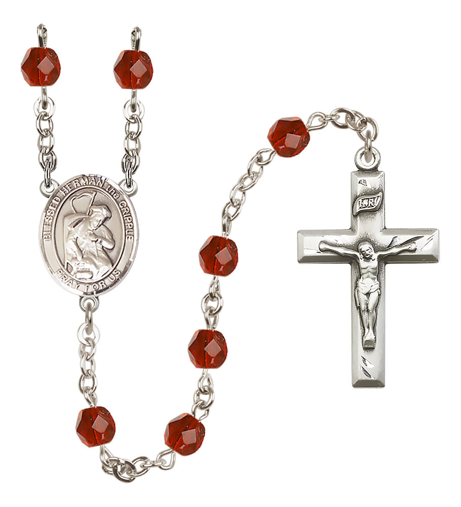 Blessed Herman the Cripple Rosary - 6mm Ruby Fire Polished beads - 8403