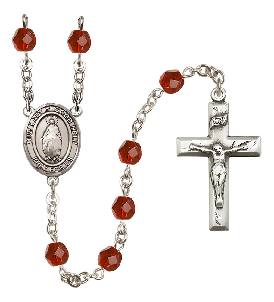 O/L of Good Help Rosary - 6mm Ruby Fire Polished beads - 8431