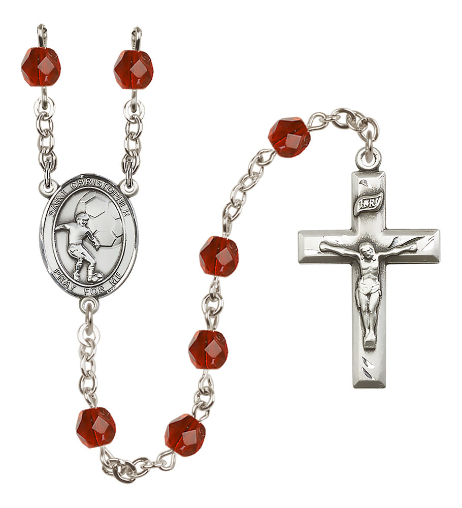 Soccer Rosary - 6mm Ruby Fire Polished beads - 8503