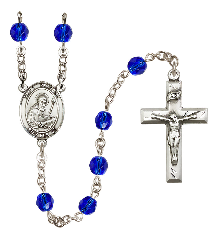 St. Benedict Rosary - 6mm Sapphire Fire Polished beads - 8008
