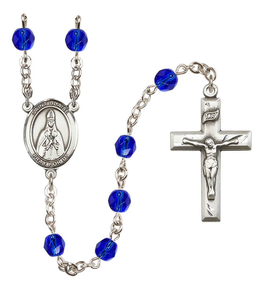 St. Blaise Rosary - 6mm Sapphire Fire Polished beads - 8010