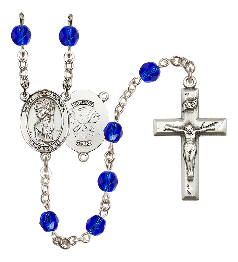 National Guard Rosary - 6mm Sapphire Fire Polished beads - 8022S5