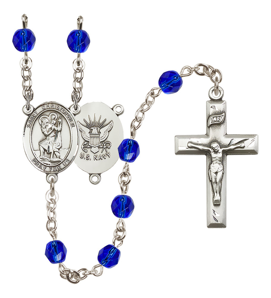 Navy Rosary - 6mm Sapphire Fire Polished beads - 8022S6