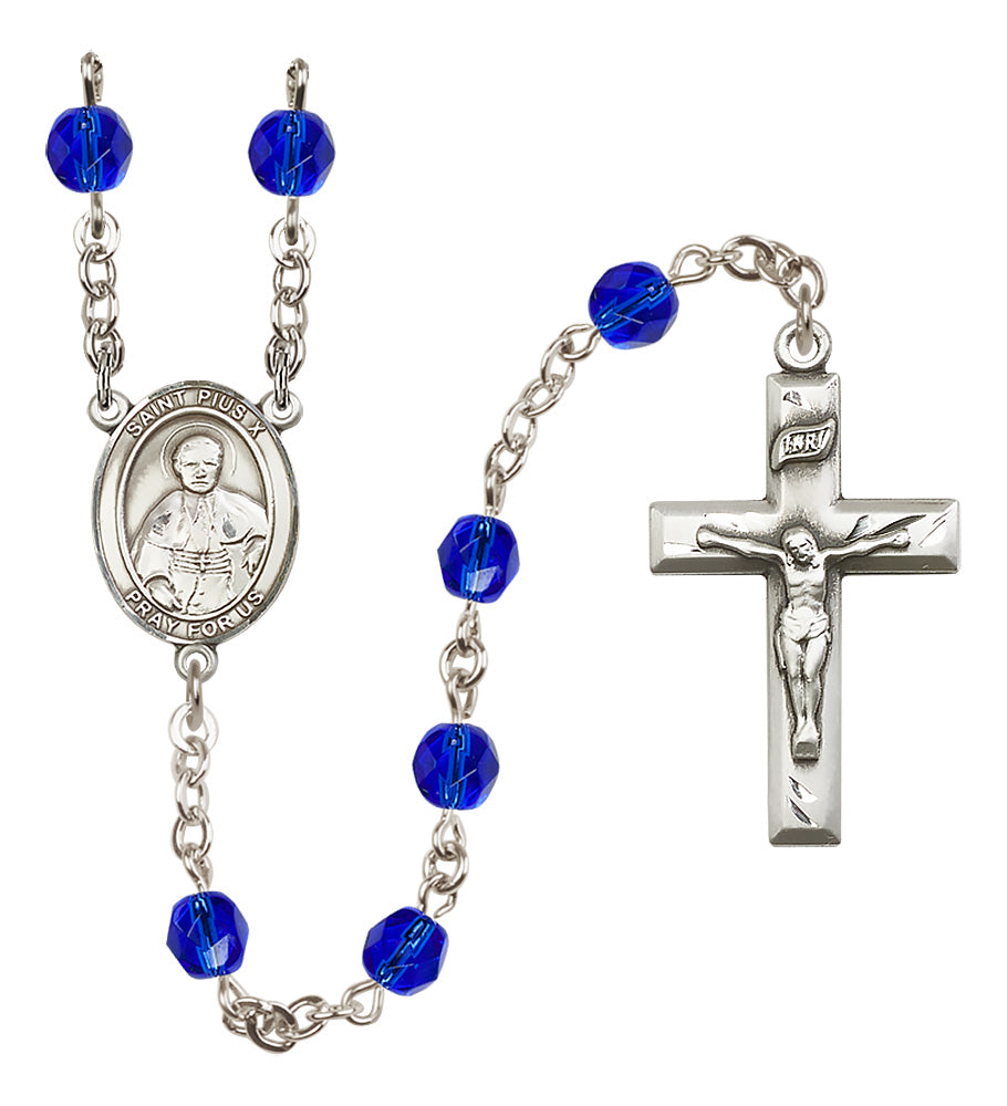 St. Pius X Rosary - 6mm Sapphire Fire Polished beads - 8305