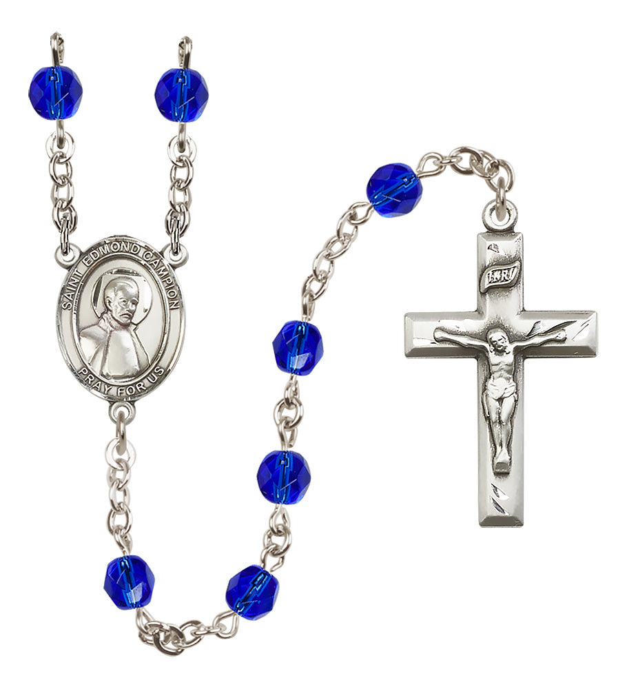 St. Edmund Campion Rosary - 6mm Sapphire Fire Polished beads - 8333