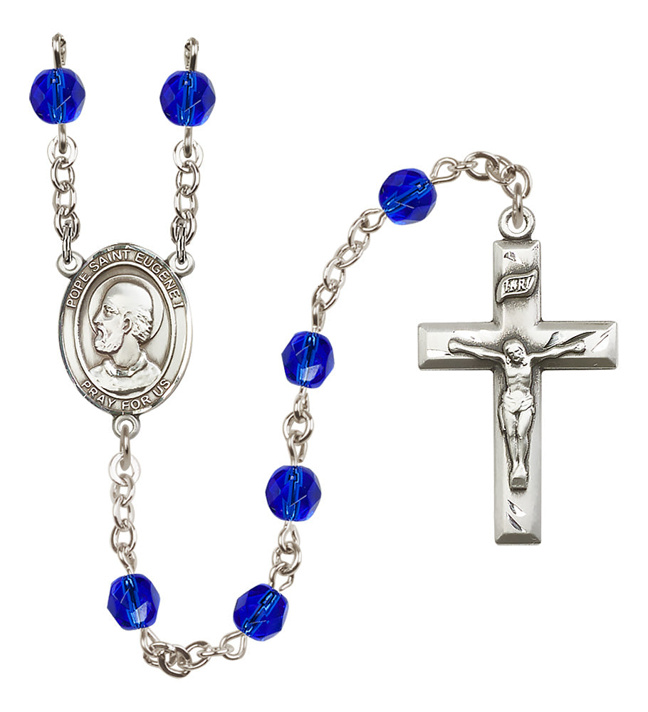 Pope Saint Eugene I Rosary - 6mm Sapphire Fire Polished beads - 8352