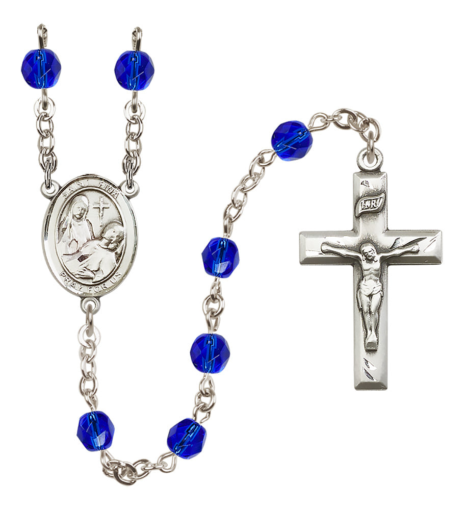 St. Fina Rosary - 6mm Sapphire Fire Polished beads - 8364