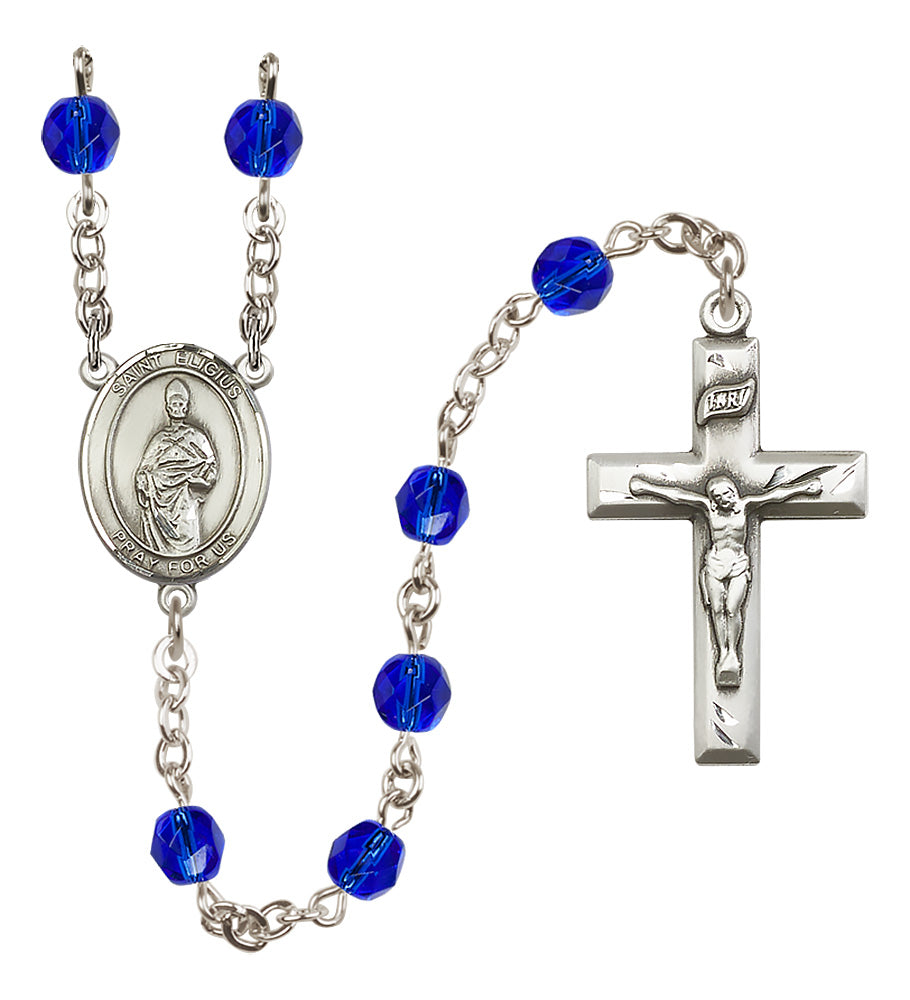 St. Eligius Rosary - 6mm Sapphire Fire Polished beads - 8402