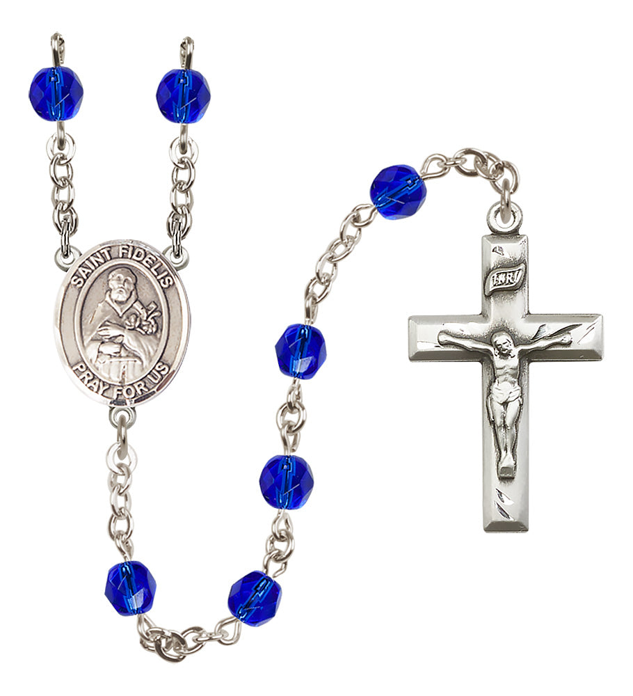St. Fidelis Rosary - 6mm Sapphire Fire Polished beads - 8426