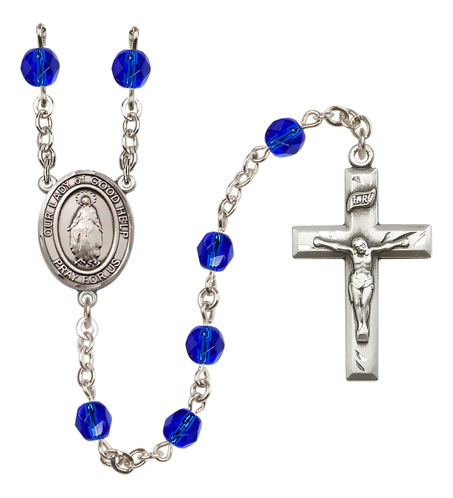 O/L of Good Help Rosary - 6mm Sapphire Fire Polished beads - 8431