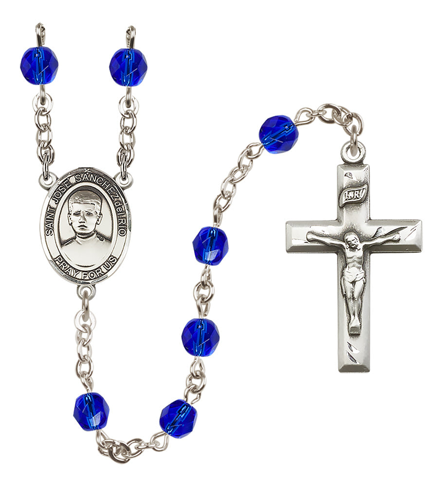 Blessed Jose Canchez del Rio Rosary - 6mm Sapphire Fire Polished beads - 8446