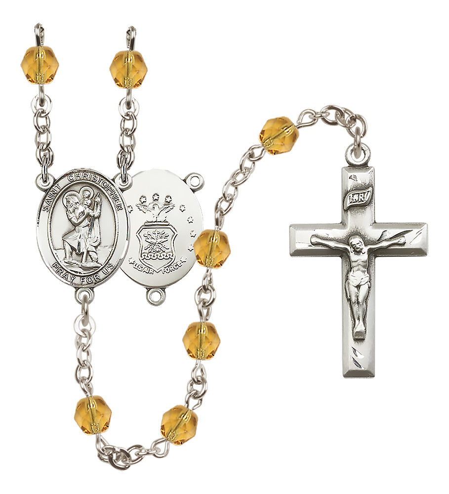 Air Force Rosary - 6mm Topaz Fire Polished beads - 8022S1