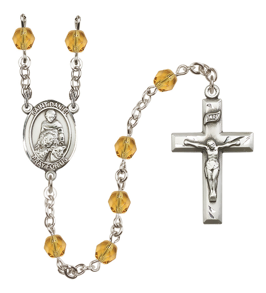 St. Daniel Rosary - 6mm Topaz Fire Polished beads - 8024