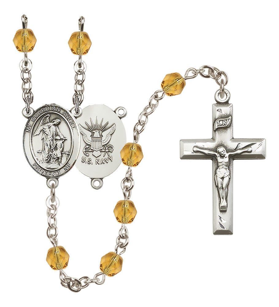 Navy Rosary - 6mm Topaz Fire Polished beads - 8118S6