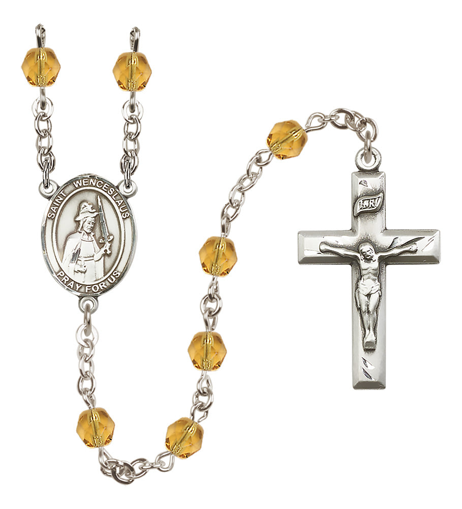 St. Wenceslaus Rosary - 6mm Topaz Fire Polished beads - 8273