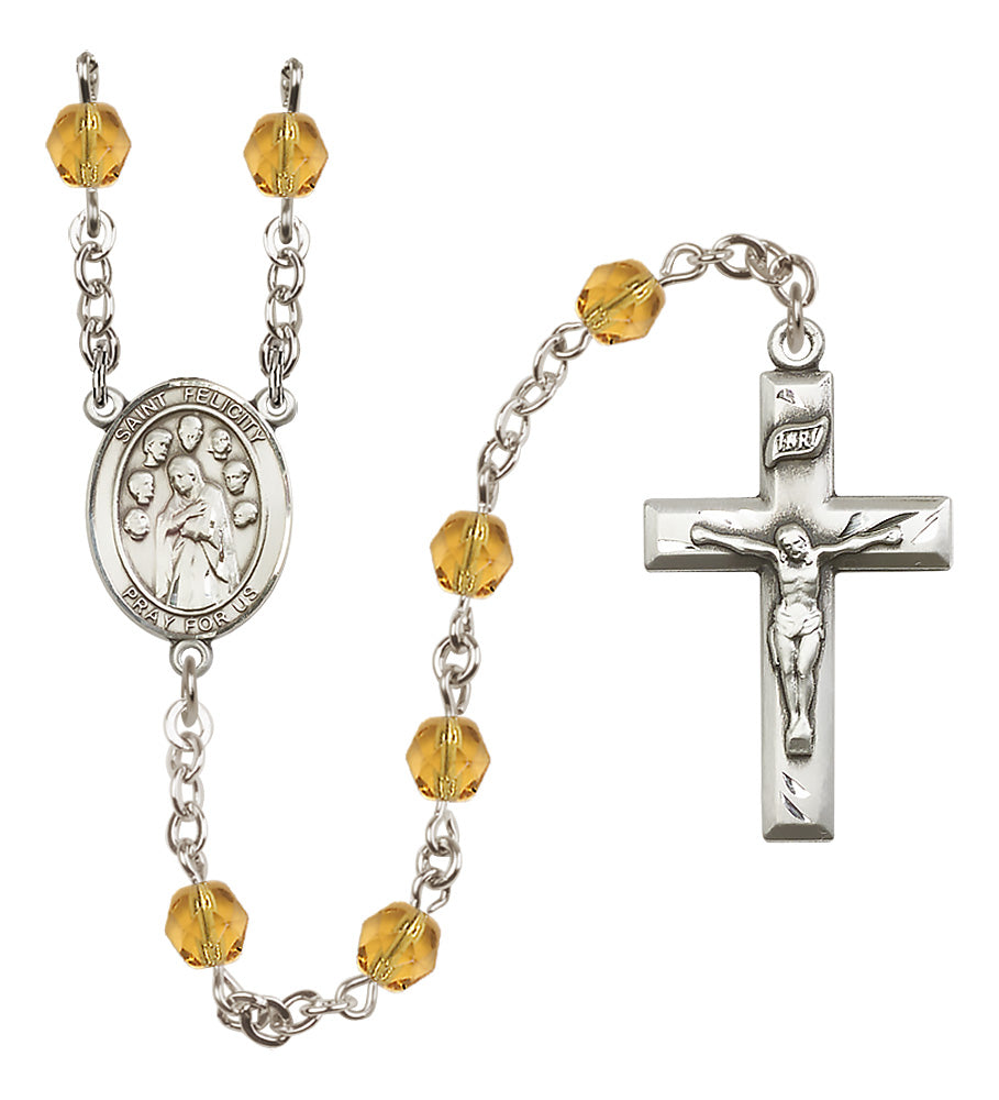 St. Felicity Rosary - 6mm Topaz Fire Polished beads - 8341
