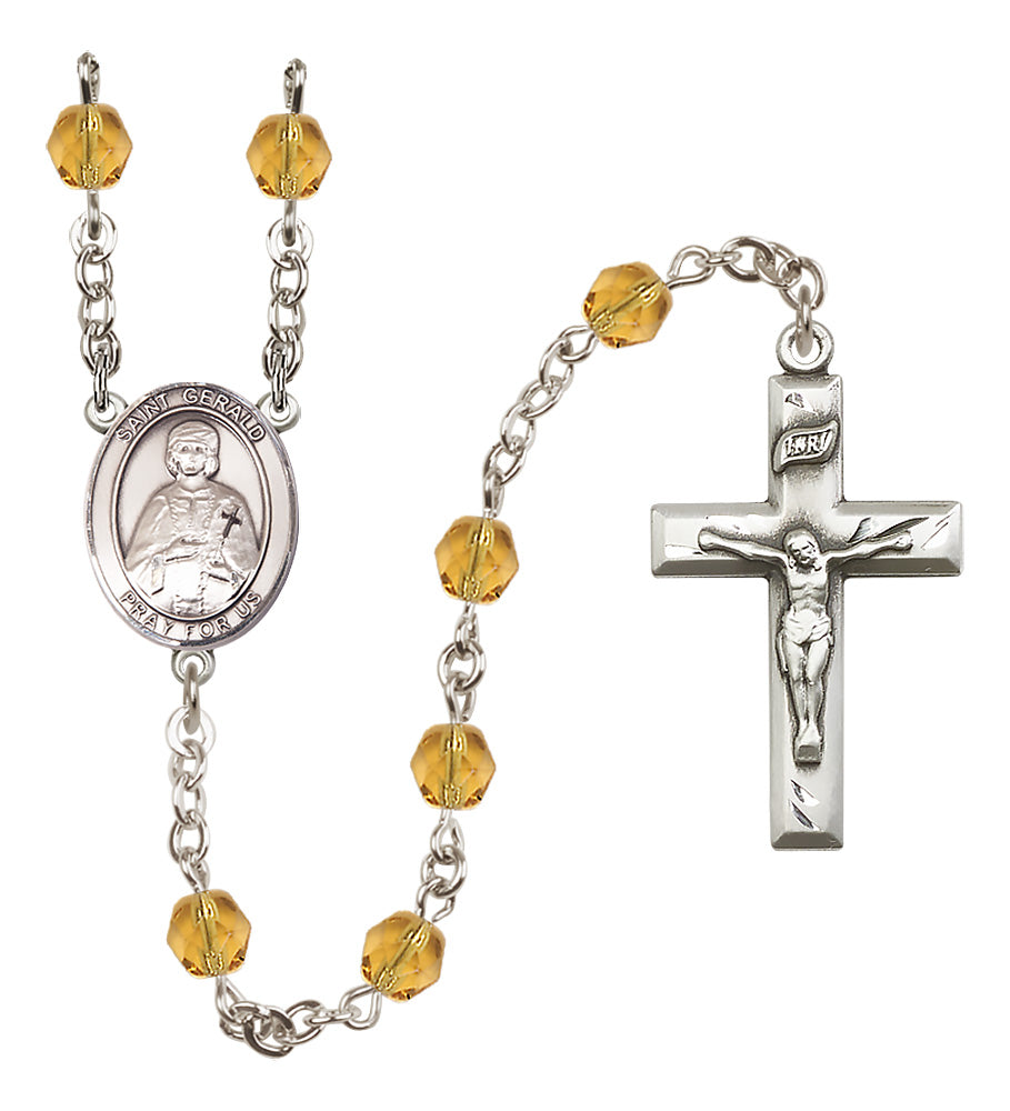 St. Gerald Rosary - 6mm Topaz Fire Polished beads - 8404