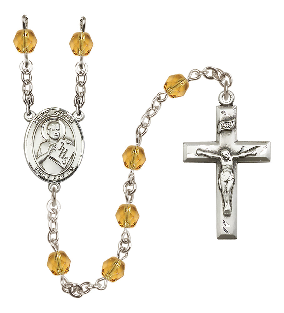 St. Viator of Bergamo Rosary - 6mm Topaz Fire Polished beads - 8408