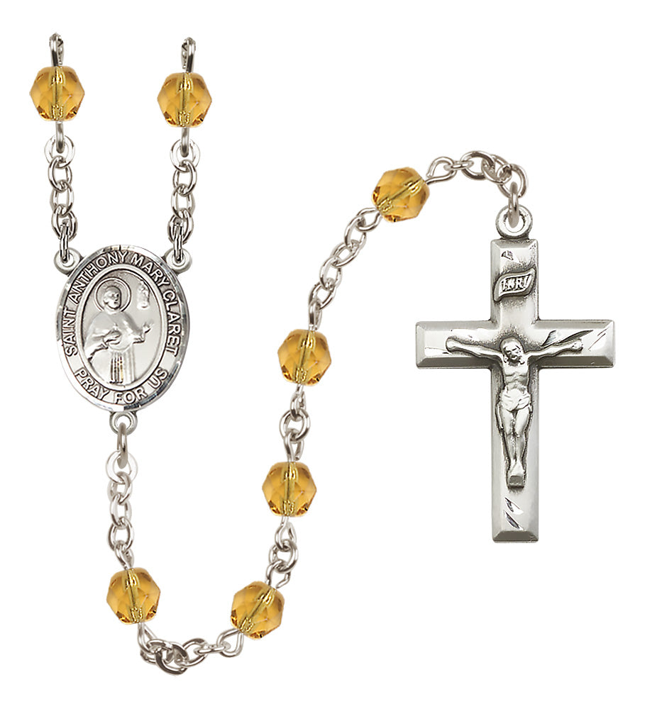 St. Anthony Mary Claret Rosary - 6mm Topaz Fire Polished beads - 8416