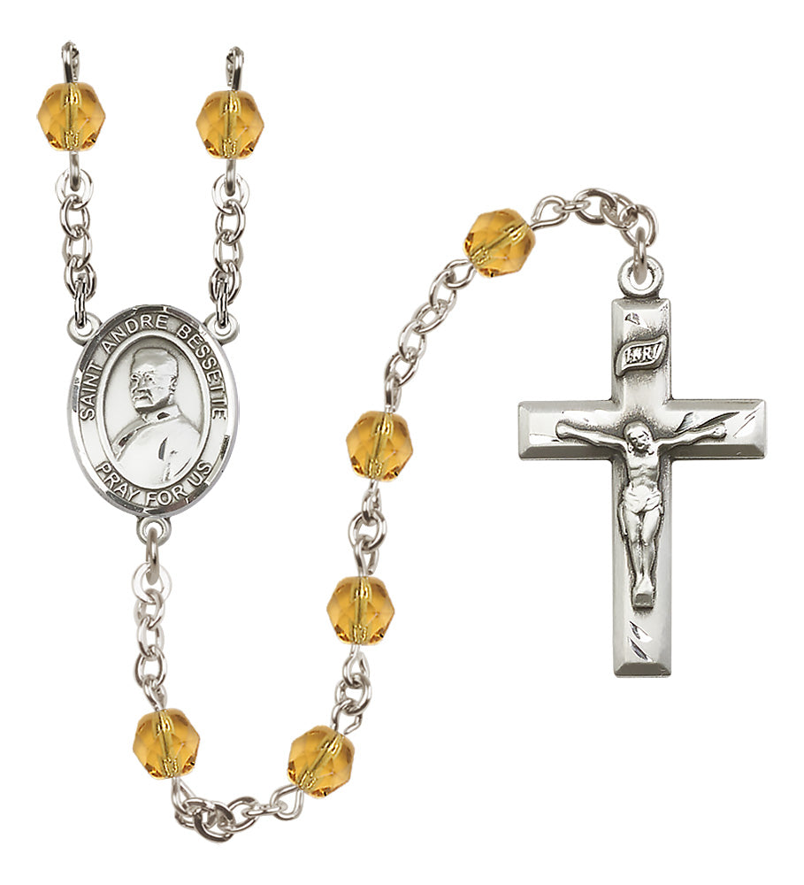 St. Andre Bessette Rosary - 6mm Topaz Fire Polished beads - 8424