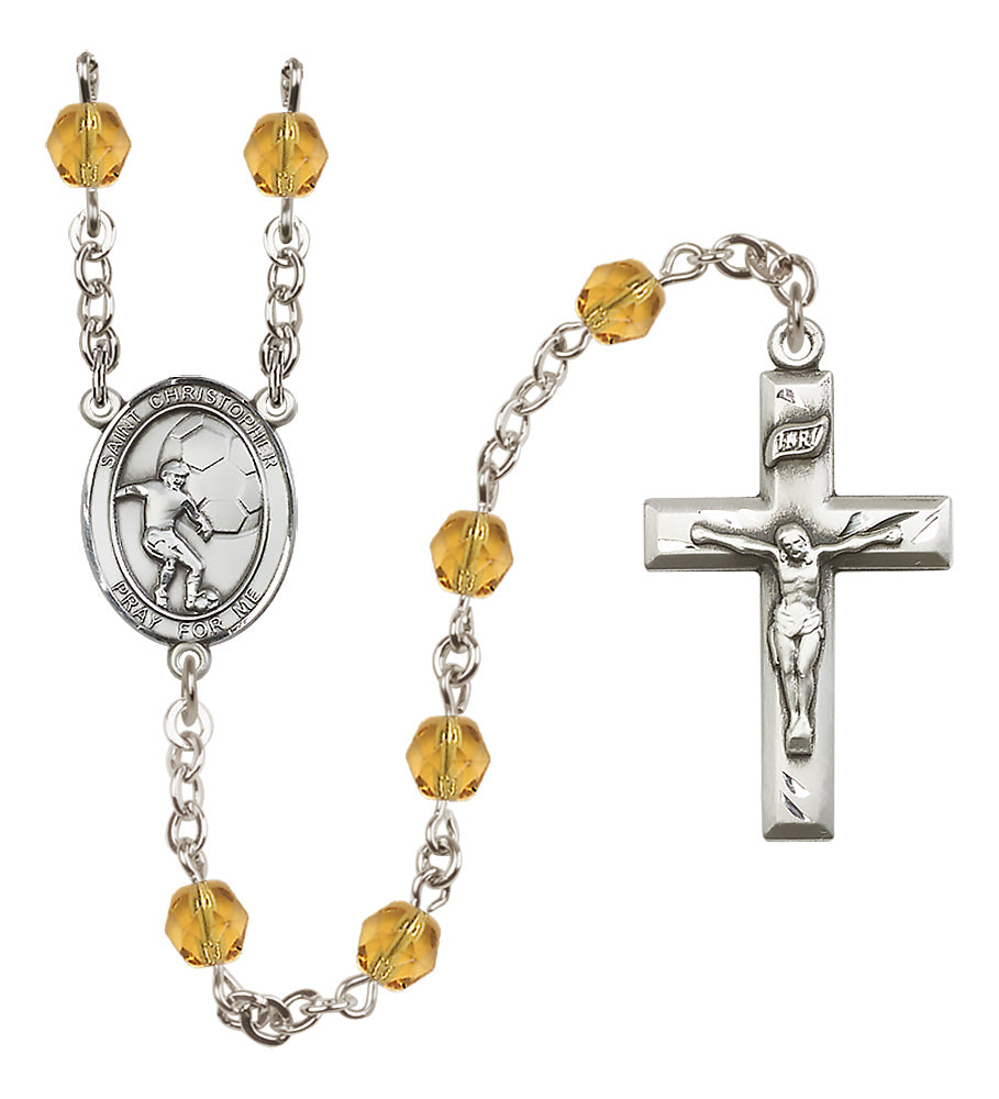 Soccer Rosary - 6mm Topaz Fire Polished beads - 8503