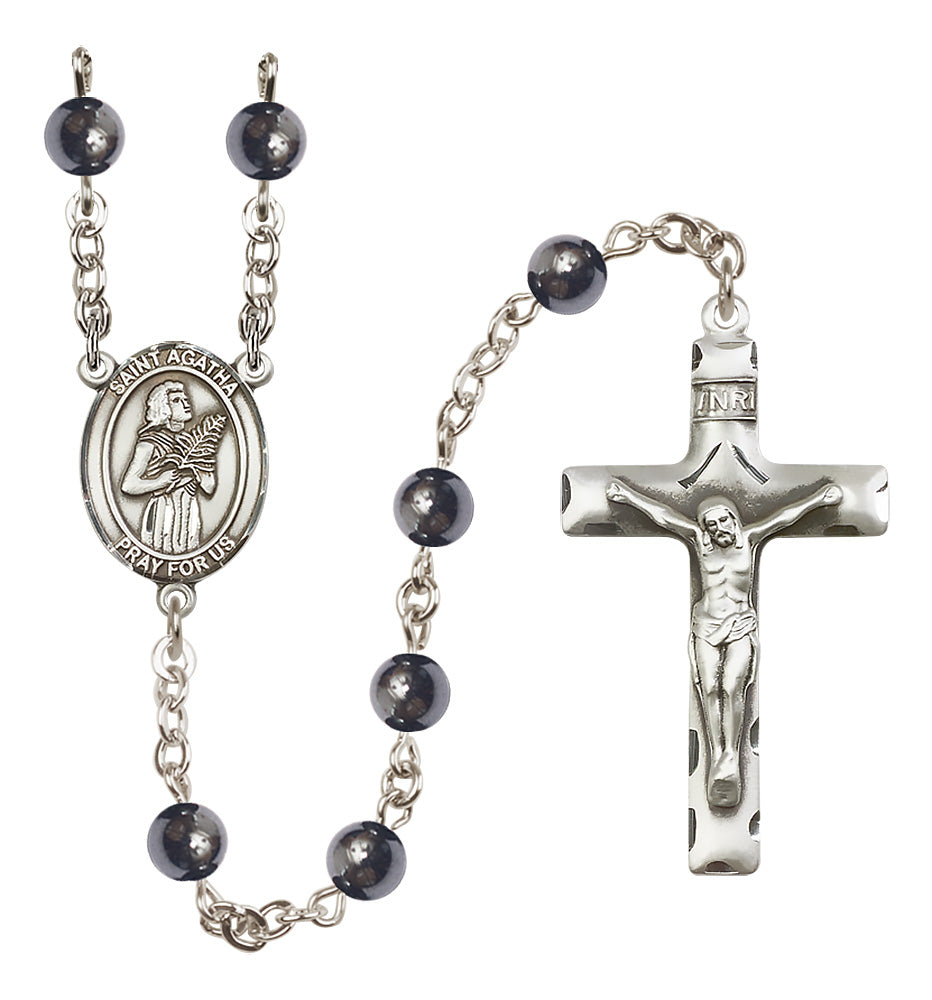 St. Agatha Rosary - 6mm Hematite beads - 8003
