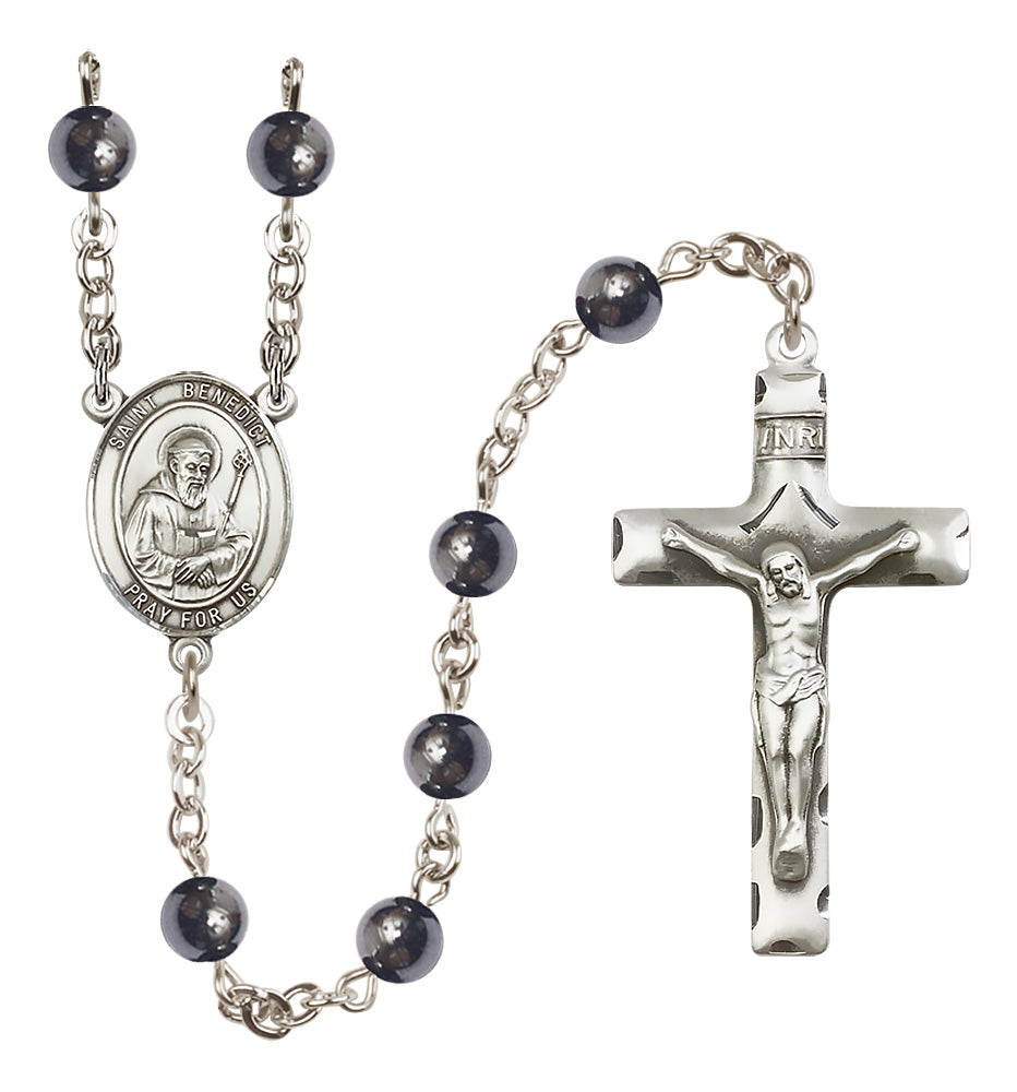 St. Benedict Rosary - 6mm Hematite beads - 8008