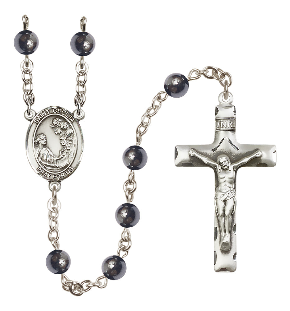 St. Cecilia Rosary - 6mm Hematite beads - 8016