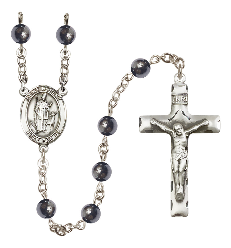 St. Hubert of Liege Rosary - 6mm Hematite beads - 8045