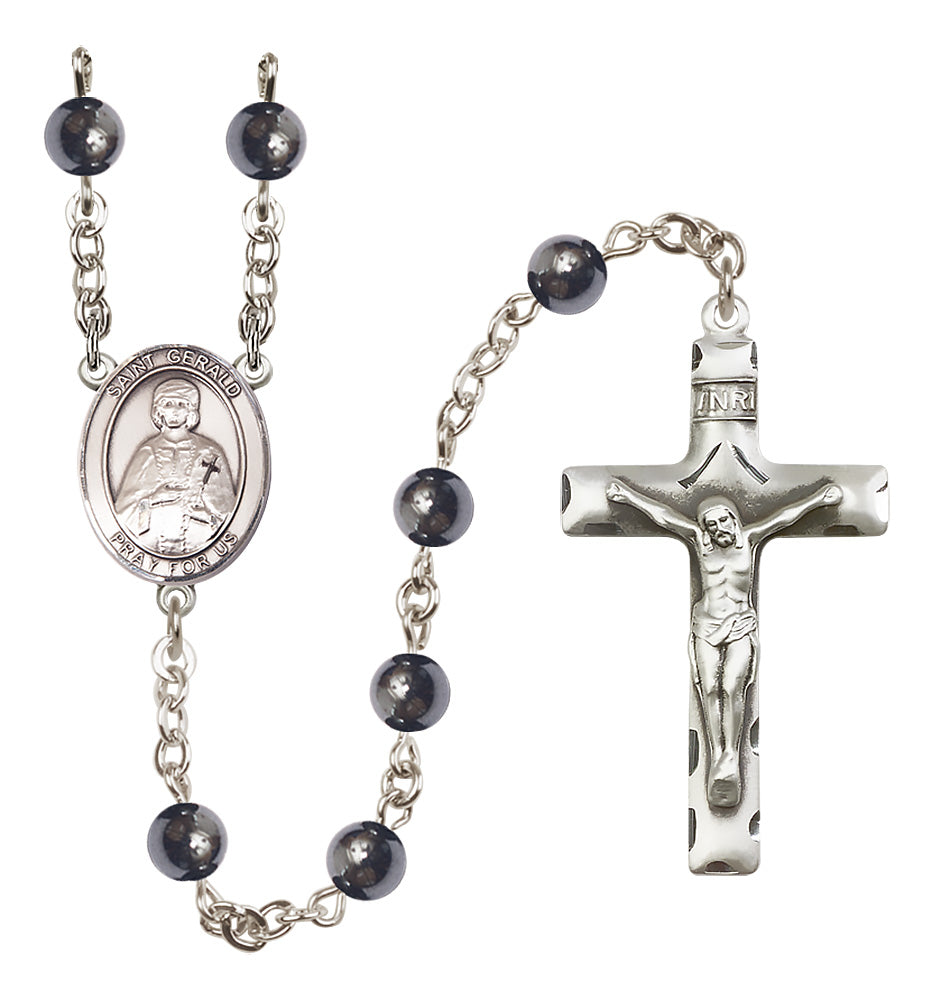 St. Gerald Rosary - 6mm Hematite beads - 8404