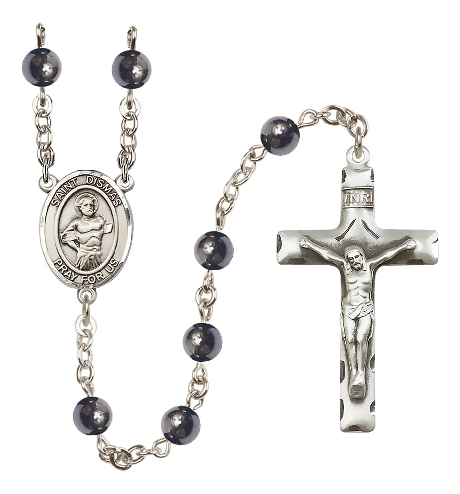 St. Dismas Rosary - 6mm Hematite beads - 8418