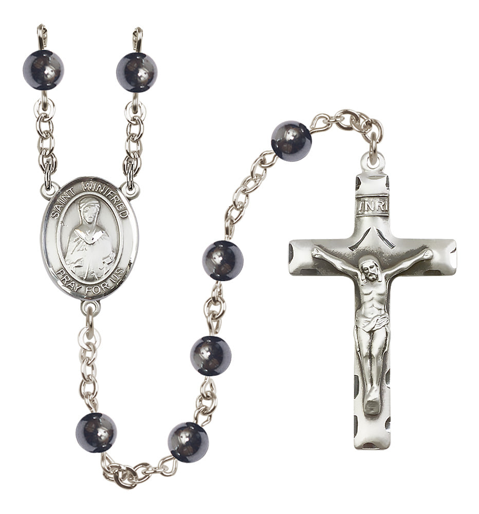 St. Winifred of Wales Rosary - 6mm Hematite beads - 8419