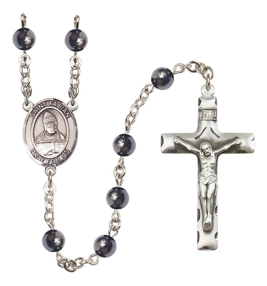 St. Fabian Rosary - 6mm Hematite beads - 8427