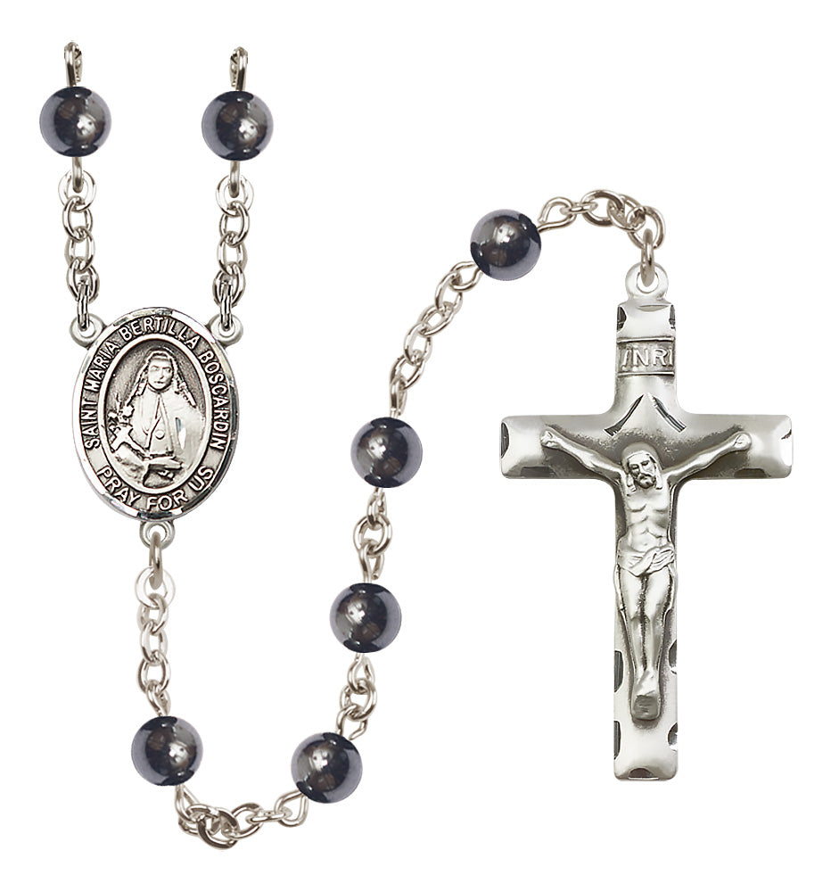 St. Maria Bertilla Boscardin Rosary - 6mm Hematite beads - 8428