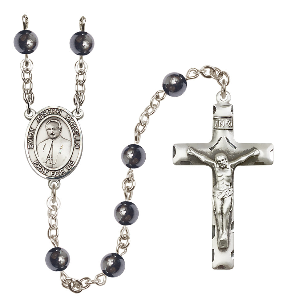 St. Joseph Marello Rosary - 6mm Hematite beads - 8430