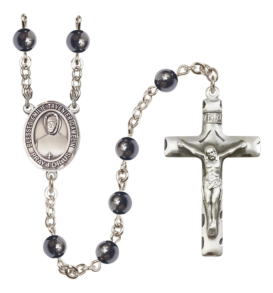 Blessed Emilie Tavernier Gamelin Rosary - 6mm Hematite beads - 8437