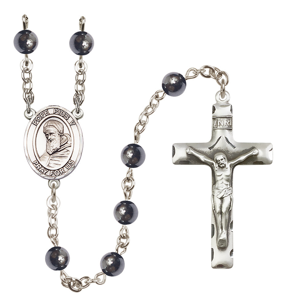 St. Pius X Rosary - 6mm Hematite beads - 8452