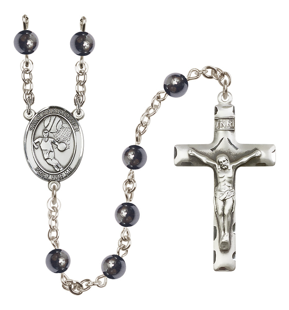 Basketball Rosary - 6mm Hematite beads - 8502