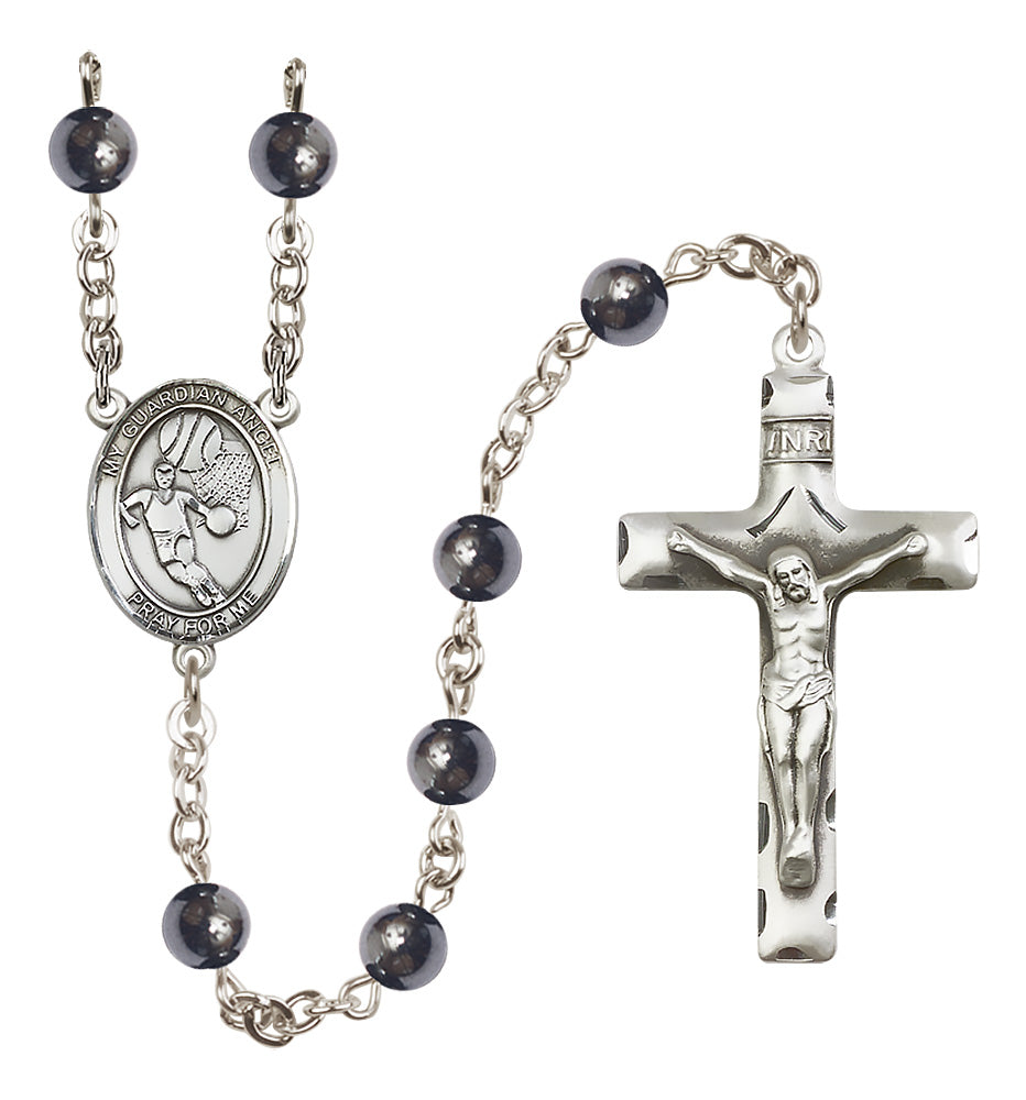 Basketball Rosary - 6mm Hematite beads - 8702