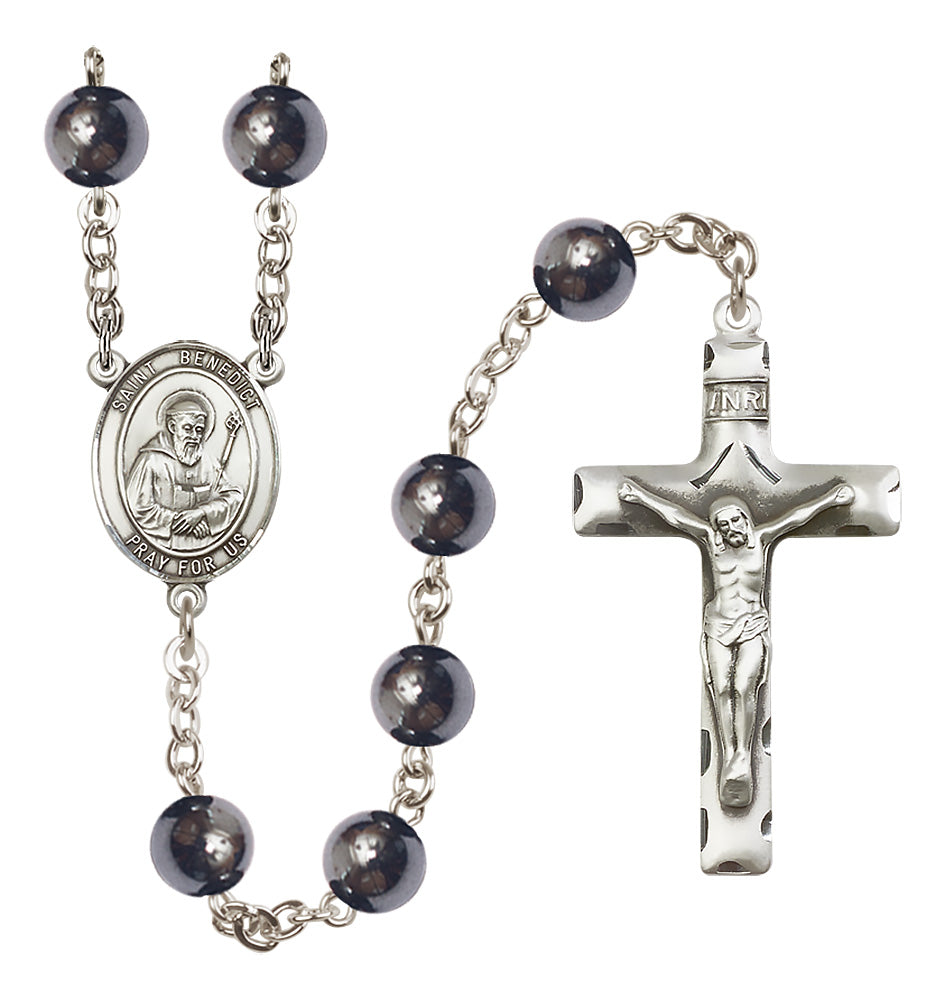 St. Benedict Rosary - 8mm Hematite beads - 8008