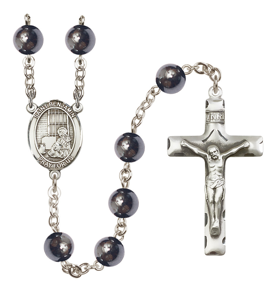 St. Benjamin Rosary - 8mm Hematite beads - 8013