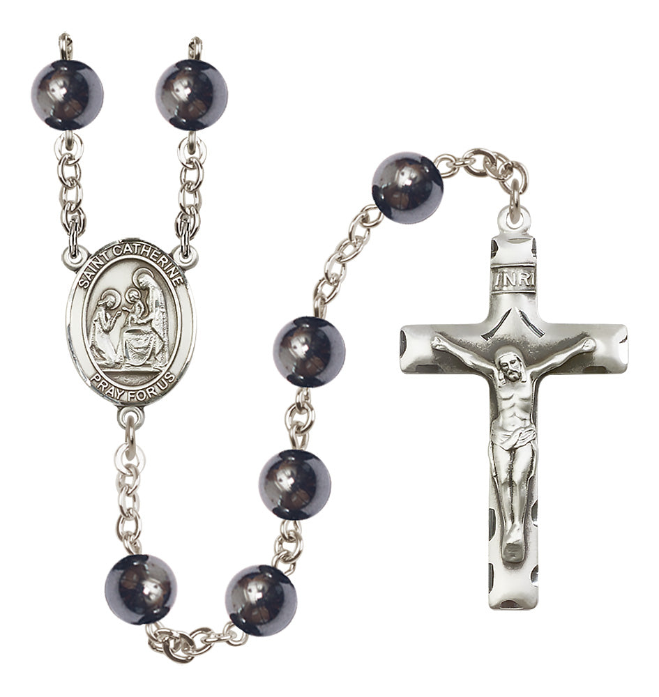 St. Catherine of Siena Rosary - 8mm Hematite beads - 8014
